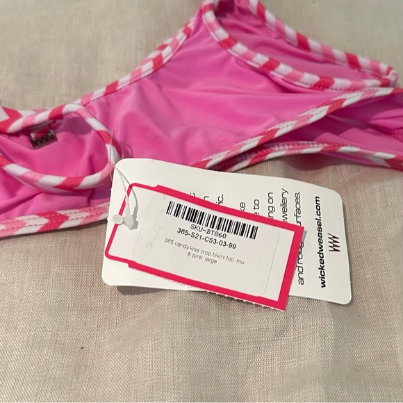 Wicked Weasel 25th anniversary Candy Kiss Bikini top Pink/White size L - Picture 3 of 3